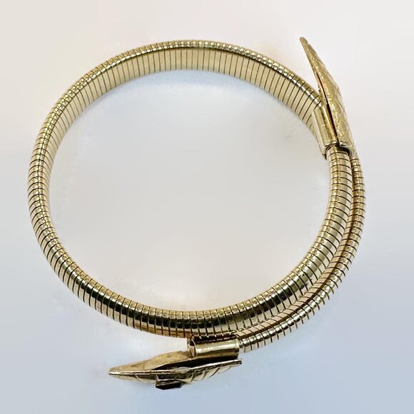 Snake Bracelet, Upper Arm, Gold Tone, Glass Eyes, Red, Vintage, Chunky, Unique - Picture 5 of 6